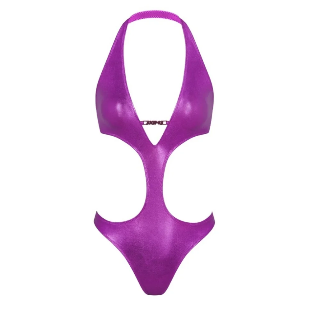 NWT SKIMS METALLIC SWIM HALTER MONOKINI IN DRAGONFRUIT